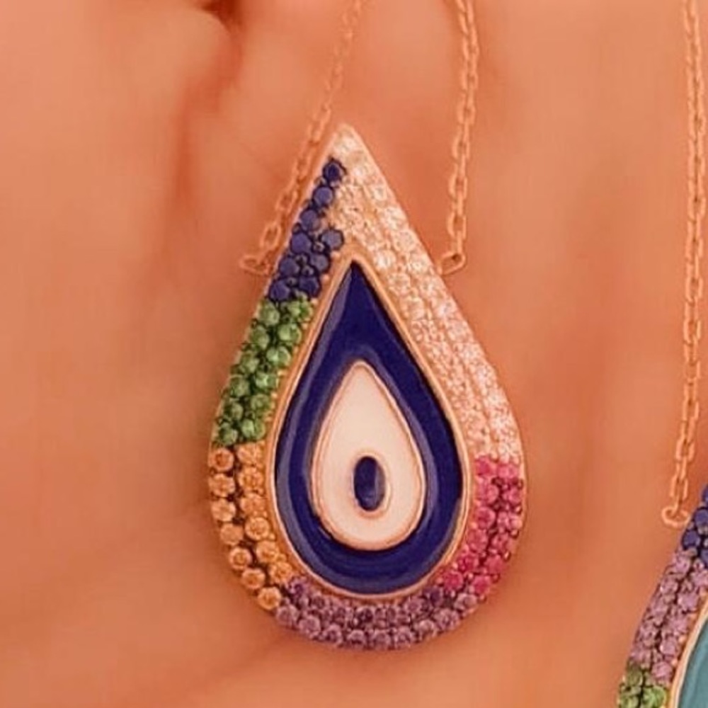 Evil Eye Drop 18k Gold Plated 925 Sterling Silver Necklace